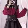 Chemisier gothique Lolita pour femmes, Harajuku, col en dentelle chauve-souris, noir, rouge, manches longues, chemisier Y2k, esthétique, élégant, doux, vêtements hauts
