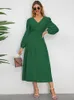 Casual Kleider Frauen Langes Kleid Sommer Hülse Weibliche Elegante Mode V-ausschnitt Damen Lose Spitze-Up Vestidos Largos