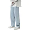 メンズジーンズの男性ストレートレッグワイドレッグデニムパンツホップスタイルポケットで洗われたミッドライスズボンクラシック