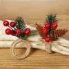 6pcslot jul naturlig jute servettringar xmas bord tall hållare blomma handduk spänne bröllop ornament 2023 240304