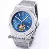 K8F V2 41mm 26730 Selfwinding Tourbillon Automatic Mens Watch Frosted Bezel Blue Hammer Dial Stainless Steel Bracelet Gents Watches HelloWatch Z11a