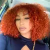 Hair Wigs Orange Short Curly Bob Human Hair Wigs With Bangs Glueless Full Machine Made Wigs Orange Colored Wigs For Women Remy Hair Wig 240306