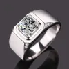 2CT Round Moissanite Male Wedding Ring White Gold 18K Mens Ring for Engagement