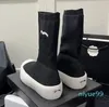Winter neue Frauen Plattform Boots Luxusdesigner Klassisches Doppelbuchstaben Dicke Socken Stiefel Kontrast Farbe Splice Nicht -Objektträger untere Damen Fashion Stiefel