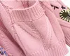 高級デザイナーセータージャケット女性セーター冬の春のピンクカラーカーディガンルーズカシミアブレンドファッション高品質のニットコントラストセーターコート
