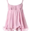 Camis ruffle Hem Flowy Metal Strap Tank Top 2023 Kvinnor Summer Ruffles Sling Tops Elegant ärmlös Sexig lös Y2K toppar en linje Camis