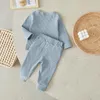 Clothing Sets Suefunskry 2Pcs Baby Boy Fall Outfits Long Sleeve Solid Color Ribbed Pullover Tops Elastic Waist Pants Set Toddler Warm