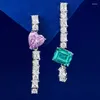 Brincos de pino Um par de cores contrastantes brilhantes europeias e americanas tira longa rosa diamante verde amor