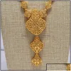 Paramètres de bijoux Paramètres de bijoux Dubaï Inde Ensembles de couleur or pour femmes Collier de fleurs africaines Boucles d'oreilles Fête de mariage Aessorie Dhsnn