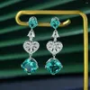 Orecchini pendenti moda argento 925 5 ct cuscino 10 cuore sintetico paraiba lungo europeo e americano per gioielli da donna