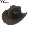 YY Retro Cowboy Cap Mannen Herfst Winter Trilby Hoeden Vrouwen Westerse Cowgirls Jazz Caps Krimpen Rand Chapeau Homme CB200712392