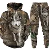 Men's Tracksuits Camouflage Wild Boar Hunting Hoodies Pants Set 3D Printed Animal Series Sportswear Two-piece Outdoor Sports Suit