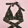 Swimwear 2023 Summer New Sexy Women Bra Tank Spicy Girl Fashion Lace Up Vneck Camo Short Wrap Chest Top Bikinis Rock Punk Bralette Vests