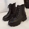 Bottes cheville pour femmes fond épais bout rond en cuir véritable noir blanc tout-match Botas Feminina chaussures à plate-forme