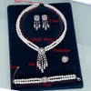 Trendy podwójny rzędu Pearl Tassel Naszyjnik 4PCS dla kobiet przyjęcie weselne Pełne cyrkon Dubai Bridal Jewelry Gift Dift 240228