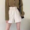 Women's Shorts 2024 Genuine Leather Woman Spring Fashion Elastic Drawstring High Waisted A-line Wide Leg Sheepskin Mini Shor