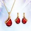 Ожерелье и серьги, комплект ювелирных изделий с рубиновыми стразами для женщин и девочек, свадебный комплект из двух предметов, оптовая продажа, подарок