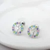 Stud Earrings ER-00540 Rhinestone Jewels Sier Plated Round Modern Women's 2024 Y2k Jewelry Mother's Day Gift