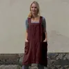 Sıradan Elbiseler Kadın Yan Cep Patchwork Vintage Pamuk Keten Loungewear Gevşek Sırtsız Crossover Silindiriciler Elbise Kadın Elbise