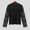Męska koszulka koszulka koronkowa patchworka o długim rękawie moda streetwearu Camisetas Hollow 2024 Casual Men odzież Inderun S-3xl