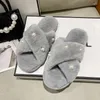 Slippers Winter Dames Cross Pluizige Slipper Home Slides Platform Platte Indoor Vloer Flip Flop Dames Schoenen Letter Design