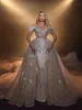 Gorgeous Off Shoulder Mermaid Wedding Dress Sequins Pearls Bridal Gowns with Overskirts Illusion Bride Dresses Custom Made Vestido de novia