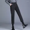 Calças femininas outono inverno lã terno mulheres moda coreana reta baggy calças oversized cintura alta mistura de lã tornozelo-comprimento
