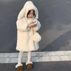 Manteau d'hiver en duvet pour enfants, veste Parka en fourrure de peluche blanche, vêtements pour filles, fausse combinaison de neige, pardessus d'extérieur