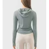 LU-095 UPF50+ Kapuzen-Sonnenschutzjacke, Yoga, Outdoor-Sportbekleidung, Creme, süßer Mädchen-Stil, kurzer Slim-Fit-Mantel