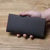 Money Clips NZPJ Vintage Leather Mens Wallet Mad Horse Leather Long Cell Phone Bag First Layer Cowhide Multi-card ID Bag L240306