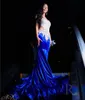 Sexy Royal Blue Mermaid Prom Dresses 2024 Velvet Backless Sleeveless Appliques Beading Birthday Party Gowns Robe De Bal