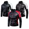 Herren Winter Pu Jacke Motorrad Wasserdicht Kühle Kontrast Farben Klassische Biker Leder Jacke Motor Herbst Mantel 240305