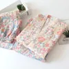 Ropa de dormir para mujer KISBINI Estilo kimono Conjunto de pijamas para mujer Conjunto de pijamas con estampado de flores Otoño Primavera Pijamas sueltos de algodón para mujer