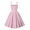 Klänning rosa rutigt hepburn stil 50s 60s vintage klänning aline rygglös halter stift upp rockabilly klänning kvinnor sommar retro parti vestidos