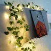 Fleurs décoratives 2 mètres de vigne de lierre à feuilles vertes avec guirlande lumineuse LED pour décoration de chambre à coucher à la maison guirlande de plantes artificielles brillantes de mariage