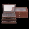 Wood Fountain Pen Collector med 3 lager Display Box 34 Organiser Pens Case Storage Glass