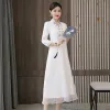Elbise Geliştirilmiş Hanfu Çin tarzı 2022 Bahar Kadın Cheongsam Elbise Retro İşlemeli Vneck İşlemeli Zarif Uzun Elbise QC123