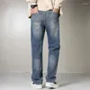 Jeans masculinos high street solto denim azul all-match calças de perna larga para moda masculina calças clássicas marca plus size