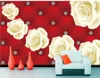 Fond blanc doux rouge avec des roses blanches papier peint mural 3d papiers peints 3d pour toile de fond tv 9602325
