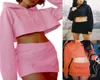 2PCS Women Hoodie long sleeve Crop Tops Pocket Pencil skirt dress set Womens Ladies Solid Brief Sweatshirt Skirts Clothing9543833