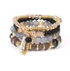 4pcs set Bohemian Designer Stackable Bead Bracelets for Women Multilayered Bracelet Pendant Charm colours tassel Stretch Bangles