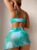 3 sztuki Ombre Lace Up Bikini Swimsuit Beach Spódnica seksowna stroje kąpielowe Kobiety kąpiel kąpiel