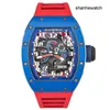 Ponadczasowy zegarek Elegance Watch RM Watch RM030 Blue Ceramic Side Red Paris Limited Dial 42.7*50 mm z ubezpieczeniem