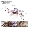 New Bridal Head Comb Wedding Sliver Leaf Purple Rhinestone Crystal Hair Jewelry Wedding