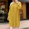 Tops Geplooid Effen Shirt ZANZEA Vrouwen Zomer Volledige Mouw Moslim Blouse Dubai Turkije Abaya Blusas Casual Lange Tops Tuniek