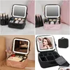 Compact Mirrors Smart Led Cosmetic Case With Mirror Travel Makeup Bags Large Capacity Fashion Simple Pu Leather Casual For Drop Deli Dhmnq