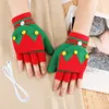 Children Winter Gloves Christmas Cute Cartoon Elk Flip HalfFinger Mittens For Girl Boy Kids Warm Cotton Lined Fingerless 240226