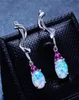 Dangle żyrandol luksus boho kobiety długie kolczyki srebrny kolor niebieski biały ogień opal duży ed owalny kolorsdangle4245477