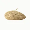 Береты, летний однотонный берет для женщин, соломенная вязаная крючком модная шапка, женская крутая кепка, уличная весенняя Boina, подарок