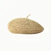 Bérets Été Couleur Unie Béret pour Femmes Ins Paille Crochet Mode Chapeau Femme Cool Casquette En Plein Air Printemps Boina Cadeau